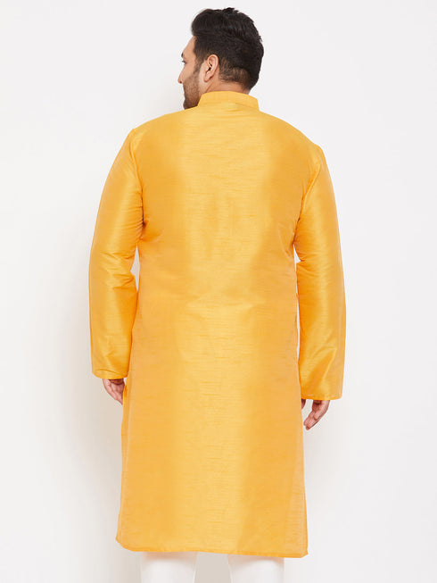 Vastramay Men's Plus Size Yellow Silk Blend Kurta